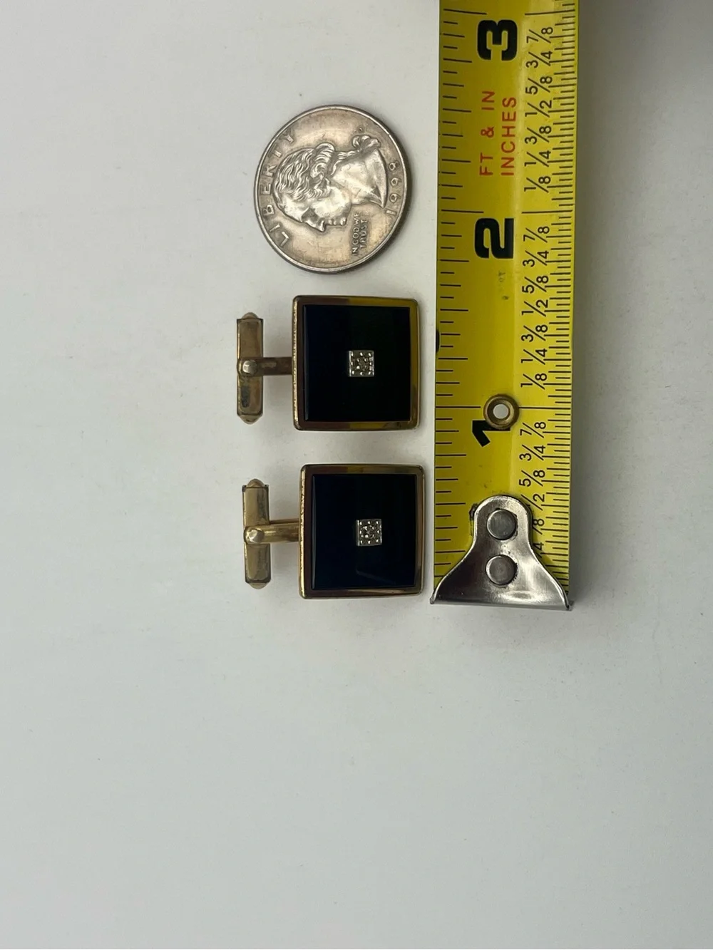 Swank 12k gold filled diamond chip black stone square cufflinks vintage